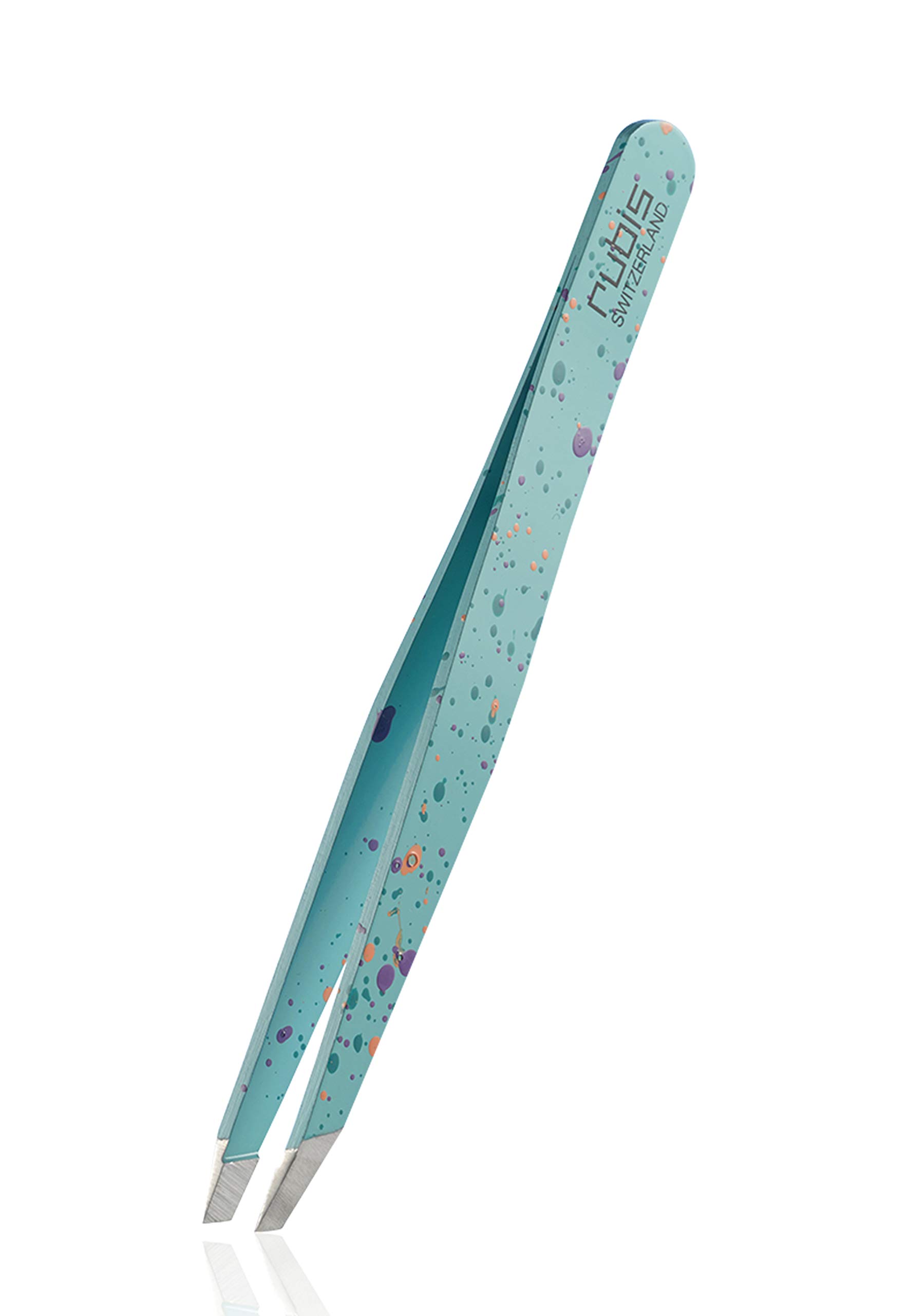 Rubis Slanted Tweezers - Eyebrow Plucking Tweezers - Action Painting Light Blue
