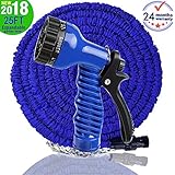 MTNZXZ Garden Hose, Newest 25 FT Expandable Heavy Double Latex Flexible Hose - 7-Pattern High Pressure Water Spray Nozzle. Suitable for Wash Cars, Clean Walls, Watering Lawns and Plants, etc.