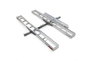 Black Widow Double Motorcycle Bike Hitch Carrier with Loading Ramp, 600 Lb Capacity, Metallic - Heavy-Duty and Portable Dual 