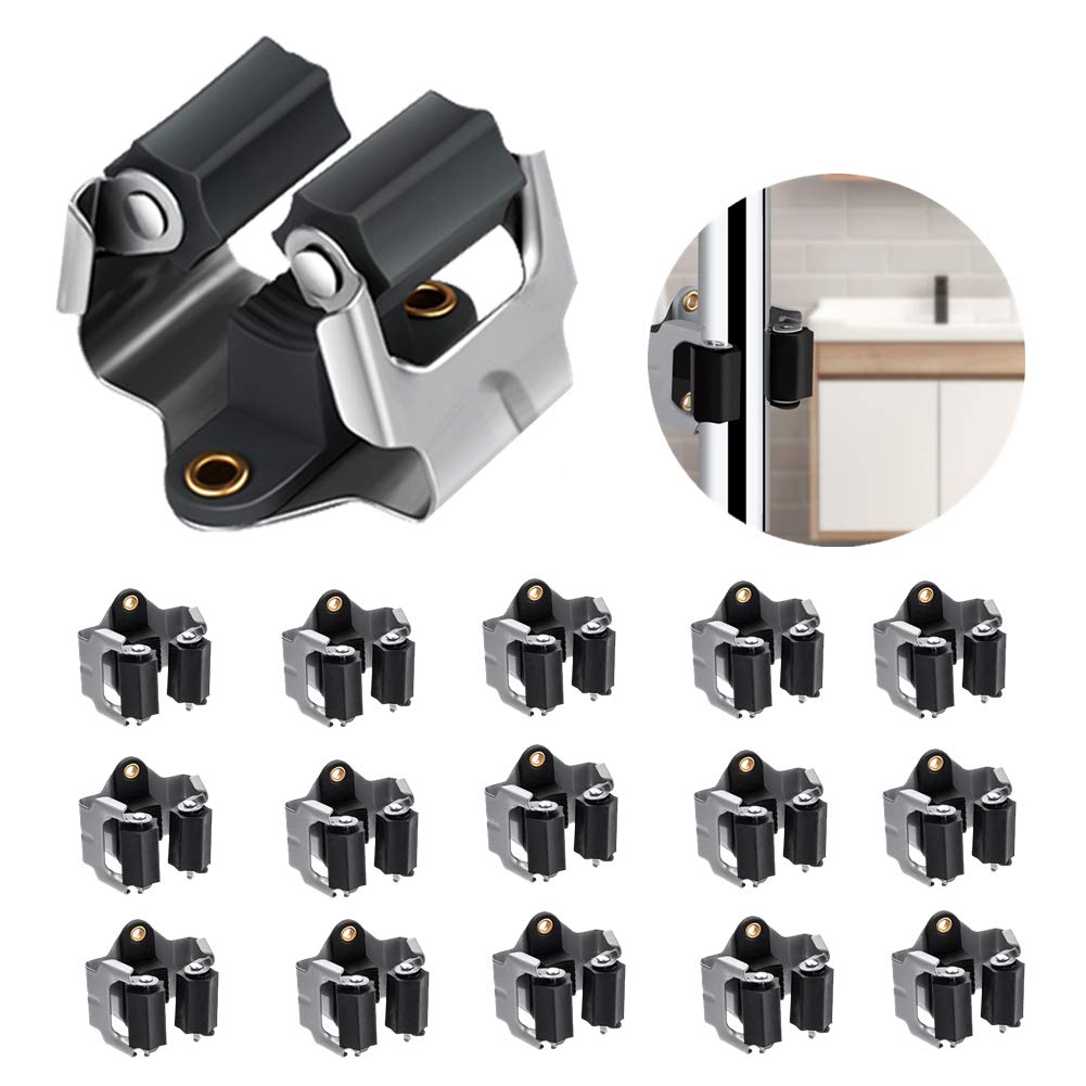 3-H Mop Holder 15 Pack, Brush Holder, Broom Holder Wall Mounted for Kitchen Bathroom Laundry Room Shed Garage Garden(Black)