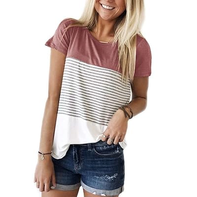 YunJey Round Neck Triple Color Block Stripe T-Shirt