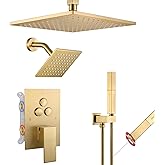 VANFOXLE Shower Faucet Set Brushed Gold Shower System,Push Button Diverter Shower Faucet with 2 in 1 Handheld,Ceiling Mount 10 Inch Shower Head with 6 Inch Wall Mount Shower Head