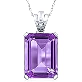 Gem Stone King 15-20 Cttw Gemstone Birthstone and White Topaz Pendant Necklace for Women | 925 Sterling Silver | Emerald Cut 18X13MM and 1.8MM Accent | 18 Inch Chain | Fine Jewelry for Her Mom Wife