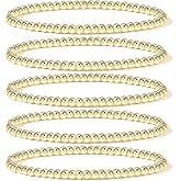 CCDAZZLY 5pcs Christmas Gold Plate Bead Bracelet for Women 14K Gold Plated Bead Ball Bracelet Stretchable Elastic Hypoallergenic Bohemian Stackable Bracelet 4mm