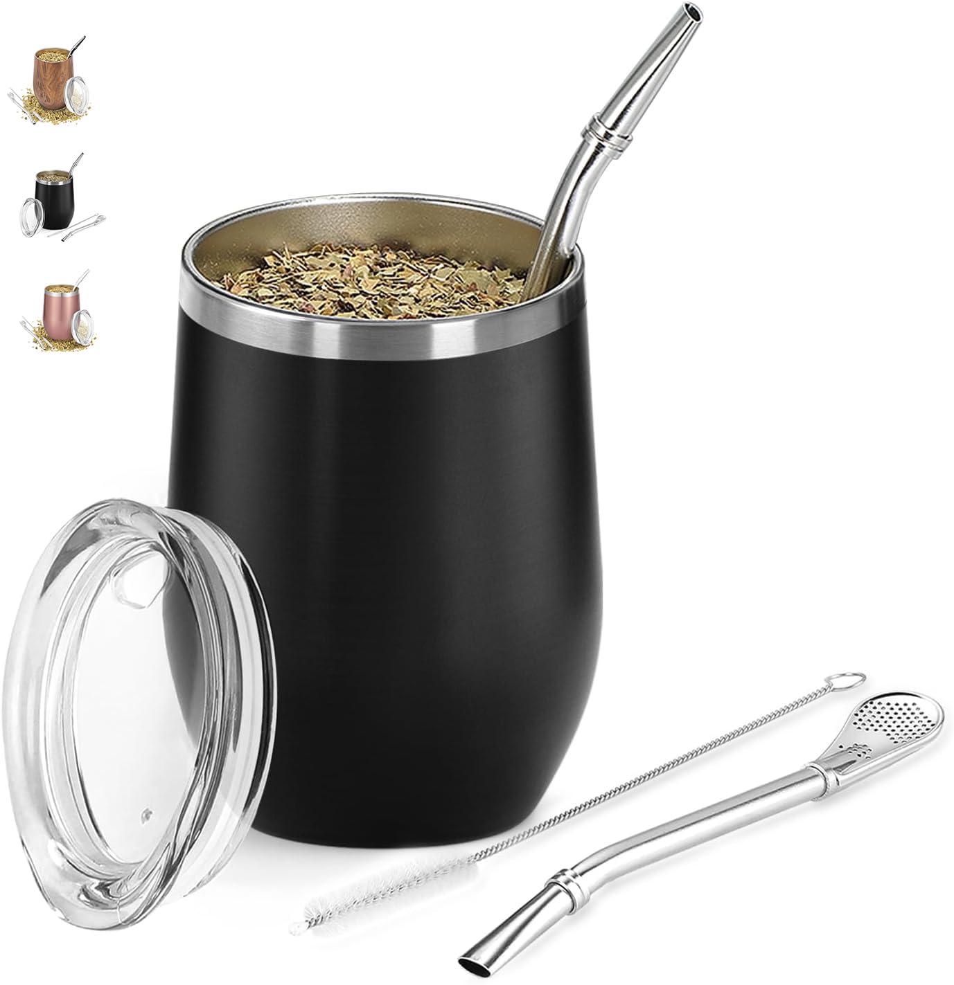 TELANKS Mate Tea Cup, 230 ml Yerba Mate Tea Set (Mate Cup) Made of Stainless Steel with Bombilla (Straw) for Mate, Yerba Mate Set Easy to Clean and Very Durable (Wood)