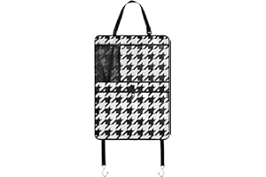 Aflyko Seat Back Organizer Houndstooth Black White Car Kick Mat with Pocket Vehicle Backseat Protector Travel Accessories Automobile Seat Cover Protector 1 Pack