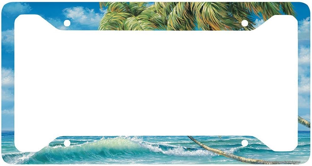 Airstrike Beach License Plate Frame, Surf Car Tag Frame, Beach License Plate Holder, Ocean Palm Trees Waves License Plate Frame-30-3410