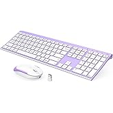 Wireless Keyboard and Mouse, Vssoplor 2.4GHz Rechargeable Compact Quiet Full-Size Keyboard and Mouse Combo with Nano USB Receiver for Windows, Laptop, PC, Notebook-Lavender Purple