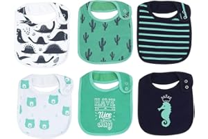 Maiwa 6 Pack Waterproof Cotton Baby Bibs for Girls Boys for Drooling Eating with Snaps