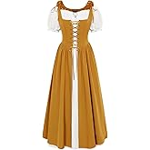 SCARLET DARKNESS Renaissance Costume Women Peasant Medieval Dress Short Sleeve Maxi Fairy Dresses with Pockets