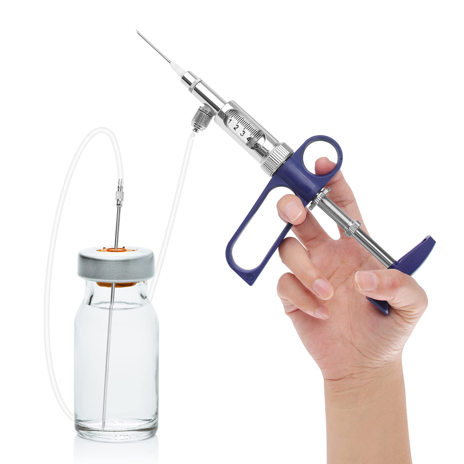 Photo 1 of SWANSOFT Livestock Injection Syringe 5ml, Brass Animal Injector with Injection Needle, Continuous Dosage Syringe for Poultry, Hogs & Cattles