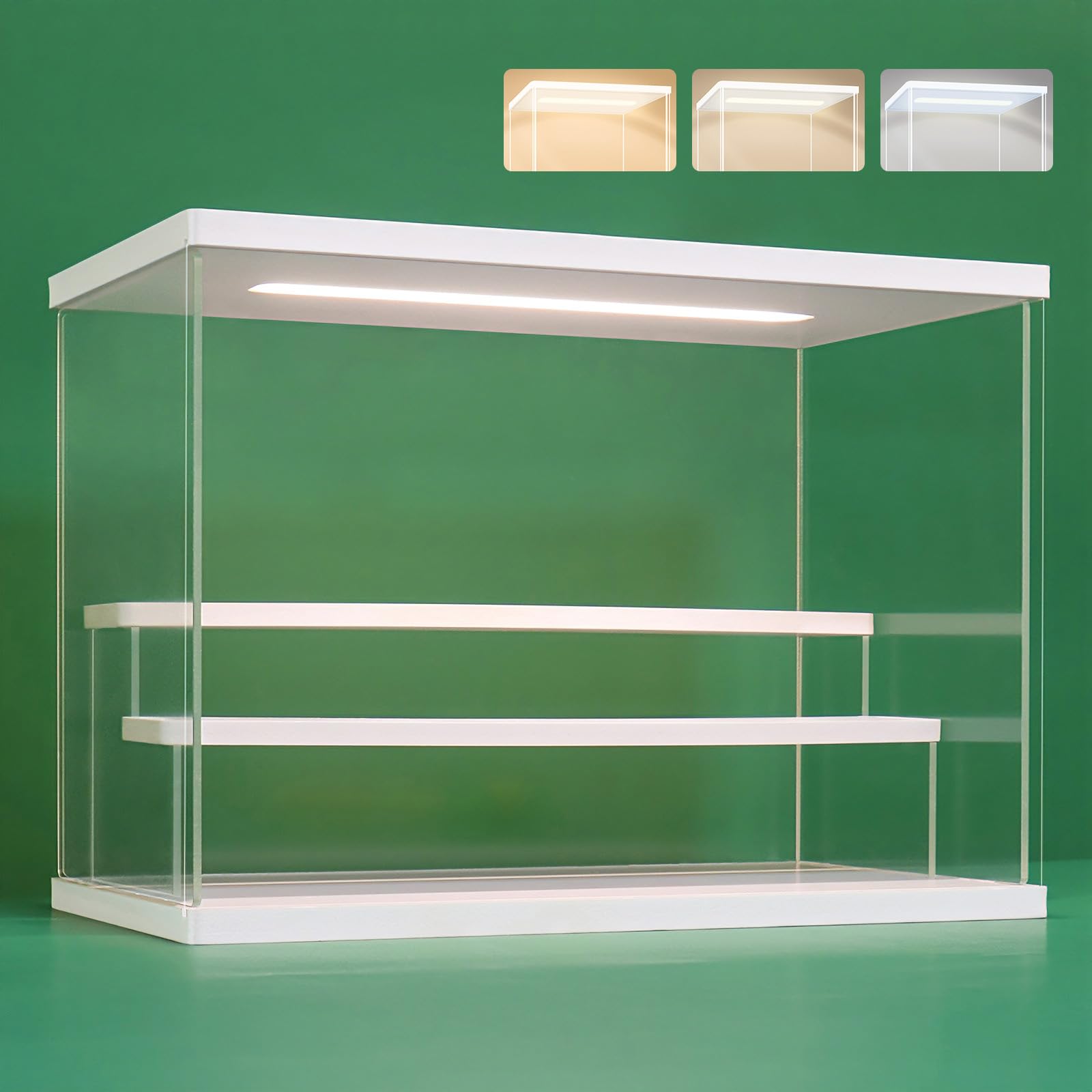 NONEMEY Clear Acrylic Display Case Stand with Led Light 2/3/4/5/6 Tier Storage Box Showcase Dustproof Organizer Box for Collectibles (White 3Tier 12.4x7x9inch,31.5x18x23cm) — image 1