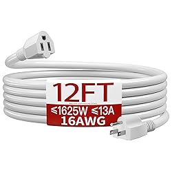 16/3 Indoor Extension Cord 12 FT, White Extension
