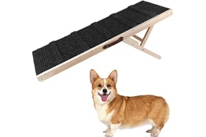 Lynndia Dog Ramp, Wooden Adjustable Pet Ramp for All Dogs and Cats, 38” Long Ramps with 7 Height from 12” to 22”, Non-Slip Folding Dog Car Ramps for SUV, Bed, Couch