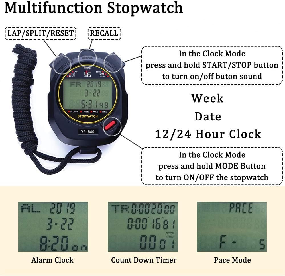 PULIVIA Sports Stopwatch Timer Lap Split Memory Stopwatch with