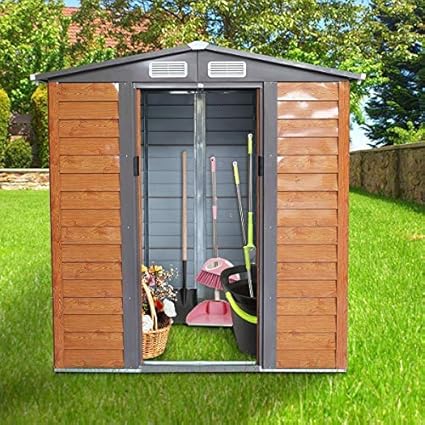 Amazon Com Jaxsunny 5 X6 Outdoor Steel Garden Storage Utility Tool Shed Backyard Lawn Building Garage W Sliding Door Garden Outdoor
