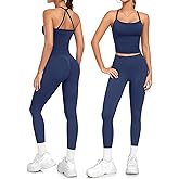 Niipty 2 Piece Workout Sets for Women Halter Neck Cross Back Tank Top Macthing High Waist Leggings Sets Gym Outfits