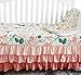 Secret Garden Coral Floral Ruffle Baby Minky Blanket Water Color, Peach Floral Nursery Crib Ruffle Skirt Set Baby Girl Crib Bedding (Secret Garden 3 Pieces Set)