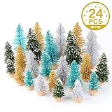 AerWo 24PCS Mini Christmas Trees, Bottle Brush Trees for Winter Decor, Small Artificial Christmas Trees, Frosted Sisal Trees for Winter DIY Crafts, (4 Colors and 3 Sizes)