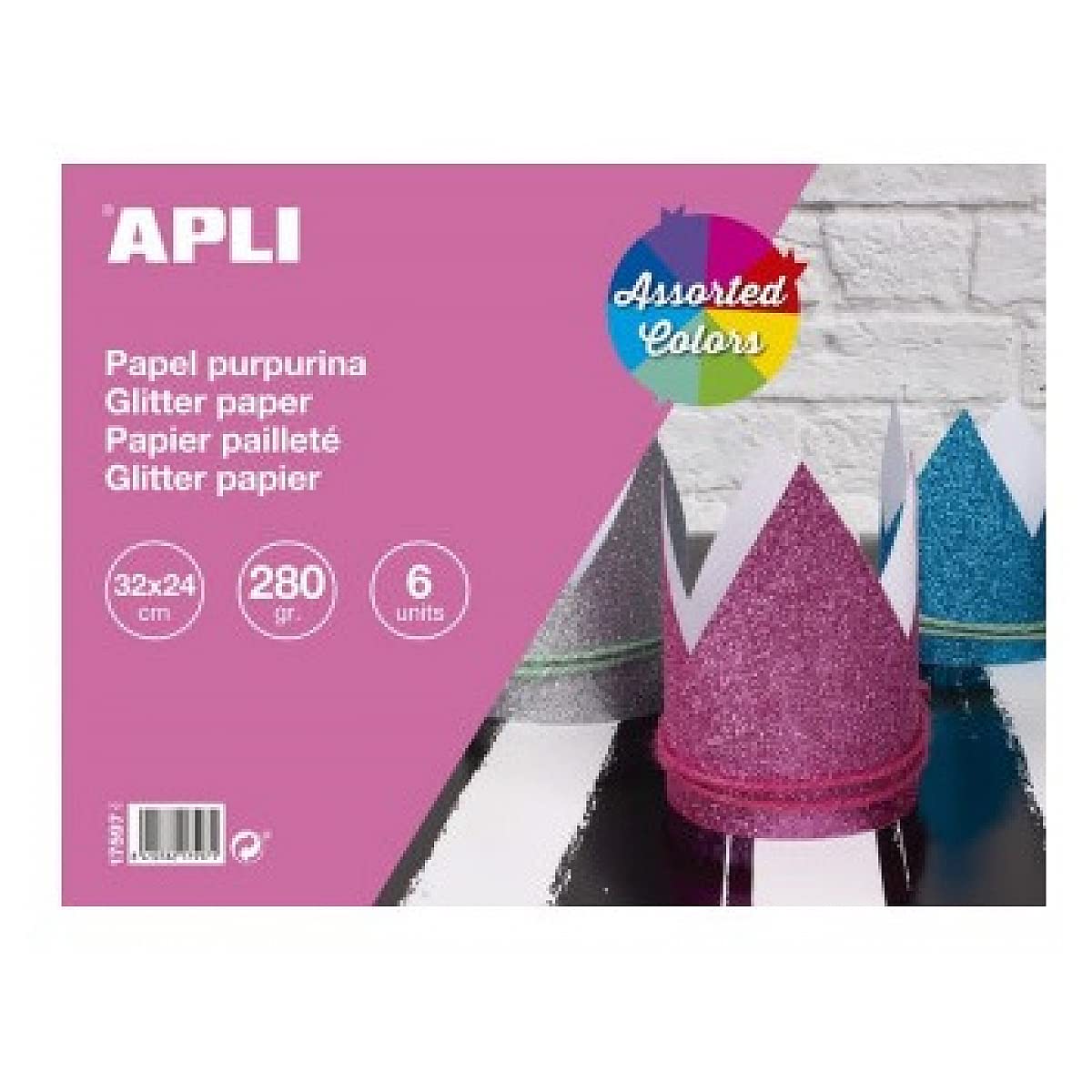 APLI 17597 - Assorted Glitter Paper Pad, 6 Sheets, 32 x 24 cm