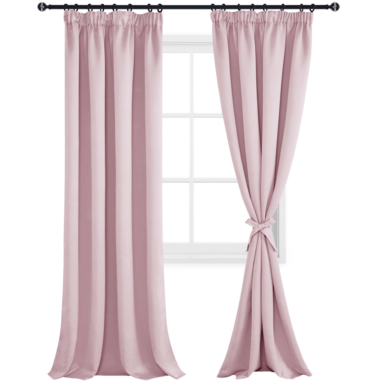 DWCN Blackout Curtains for Bedroom Thermal Insulated Room Darkening Pencil Pleat Window Curtains for Living Room 46 x 90 inch Length, Pink, 2 Panels