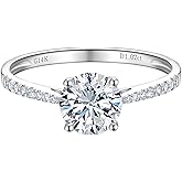 LynChoe Side Stones 1 to 2 Carat IGI Certified LAB Grown Diamond Engagement Rings in 14K White Gold, D-F Color, VVS1-VS1 Clarity, Anniversary Wedding Promise Bridal Rings Jewelry Gift for Women