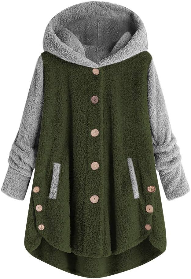 WARMWORD Women Plus Size Button Coat Patch Worl Tops Hooded Pullover Loose Sweater Blouse Light Teen Knitted Sweaters