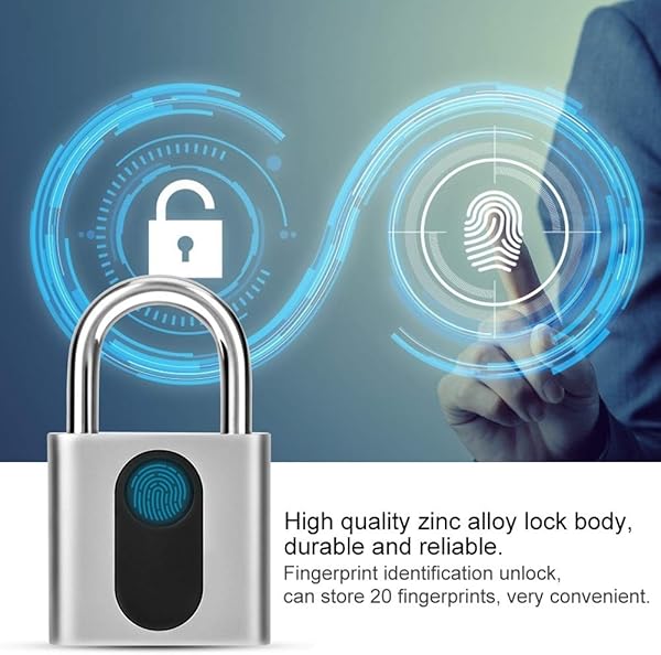 Biometrischer Fingerabdruck Vorhngeschloss Neue Generation Elektronisches Trschloss IP65 wasserdichte Vorhngeschloss Fingerabdruck Padlock Schlsselloses Vorhngeschloss Silber