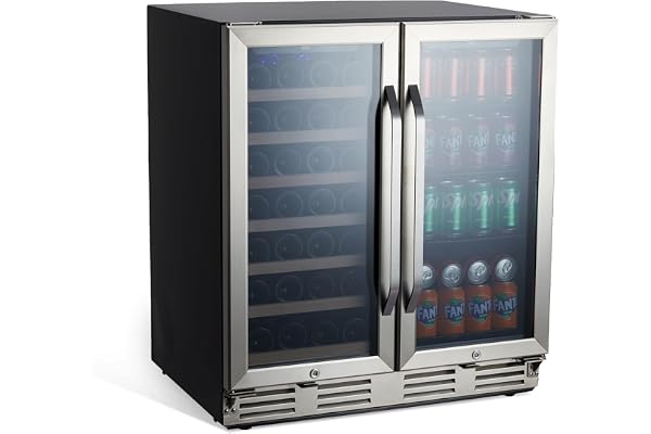 30â€ Wine Cooler Refrigerator, 33 Bottles & 96 Cans, Double Doors, Dual Zone Built-in Freestanding Wine Fridge, Double-Layer Tempered Glass Door with Lock, Under Counter Wine Cellar