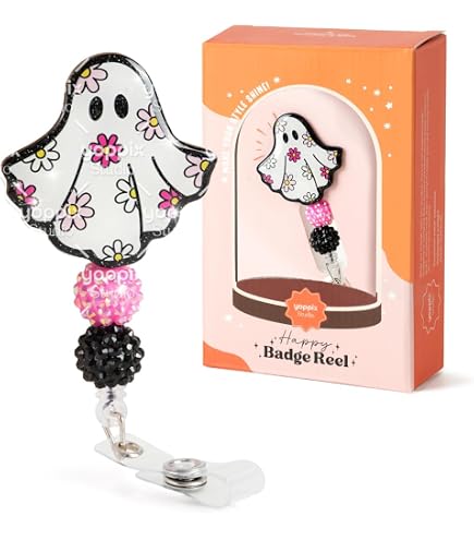 JANYUN 8 Pack Halloween Badge Reels - Retractable ID Holders With Alligator Clip, Cute Glitter Designs