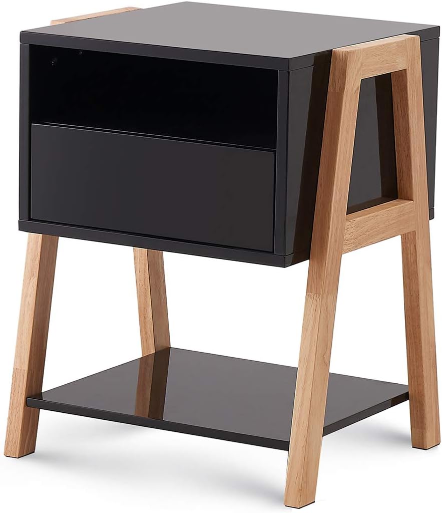 TaoHFE Nightstands Black, Bedside Table with Drawer, Storage Shelves: Kitchen & Dining