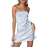 Realtix Womens Satin Silk Backless Strapless Mini Dress Sexy Low Back Tube Club Party Dress for Women