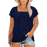 Eytino Womens Plus Size Tops Ruffle Short Sleeve Square Neck Summer Loose Casual Tee Shirts(1X-5X)