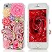 Mavis's Diary for iPhone 5S Case,iPhone SE Case,iPhone 5 Case, 3D Handmade Bling Crystal Pink Butterfly Colorful Flowers Shiny Rhinestone Diamond Hard Case Clear Cover for iPhone SE 5 5S