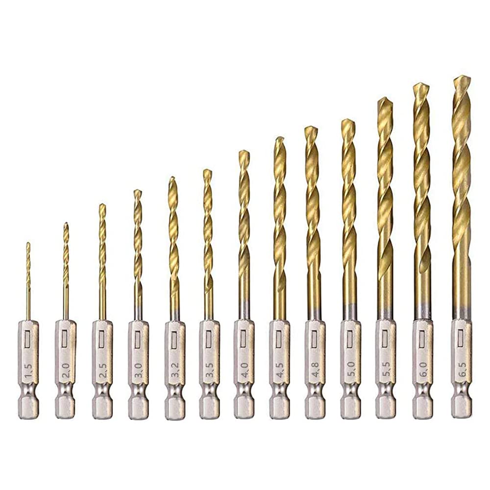 HSS Twist Drill Bit Set,13Pcs High Speed Titanium Coated Steel Drill Bit Tool with Heat Resistant 1.5mm-6.5mm for Drilling Tool Wood/Metal/Plastic