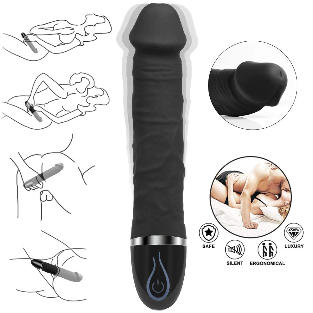 Vibratoren für Sie Klitoris und G-Punkt mit Stoßfunktion, Ultra Weich Silikon Vibratoren für Sie Leise und Stark, Massagestab für Frauen Sex Wasserdicht, USB Wiederaufladbar, Schwarz