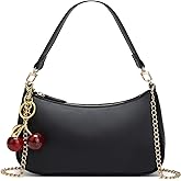 MOPOVO Black Shoulder Bag for Women Cute Hobo Cherry Purse Retro Clutch Underarm Handbag with Removable Straps
