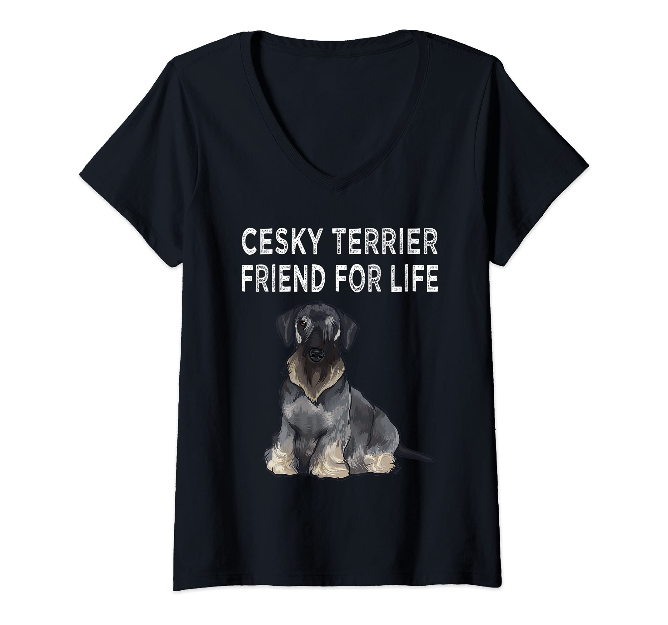 Womens Cesky Terrier Friend For Life Dog Friendship V-Neck T-Shirt