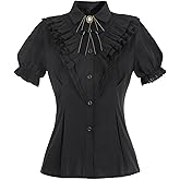 Nuoqi Victorian Blouse Women White Ruffle Edwardian Blouse Short Sleeve Renaissance Top