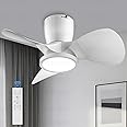 Ceiling Fans with Lights and Remote, 24 Inch Reversible White Modern Dimmable 3CCT Dining/Living Room Flush Mount Ceiling Fans, Small Low Profile Ceiling Fan with Light for Bedroom, Kitchen (24")