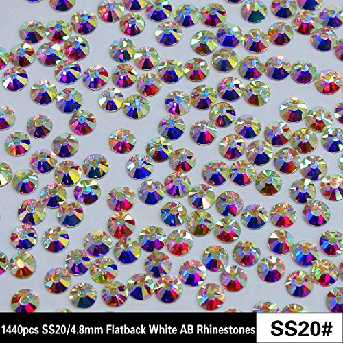 1440pcs SS20/4.8mm 3D Nail Art Flatback Crystals Rhinestones Round Beads Gem Pearls for Nail DIY Crafts Clothes Shoes Phone Case Decoration
