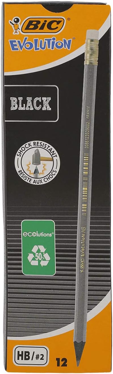 Карандаш графит BIC evolution Black, hb, пластиковый, корпус серебристый, с ластиком, заточ. 918484 (3086123339002)