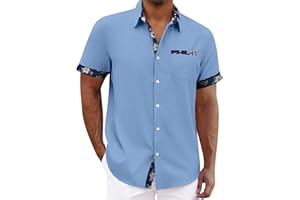 KENVINA Hawaiian Shirt for Men V Neck Button Down Blouse Stretch Short Sleeve Aloha Shirts Summer Beach Blouses with Pocket