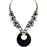 Coiris Shell Pendant Statement Strand Necklace for Women Boho Multi Beads Natural Stone Colorful Necklace Bohemian Handmade Chunky Shell Beaded Collar Jewelry for Women
