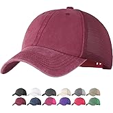 Vintage Washed Soft Crown Baseball Cap Plain Snapback Trucker Hat Men Women Adjustable Distressed Mesh-Back Ball Cap
