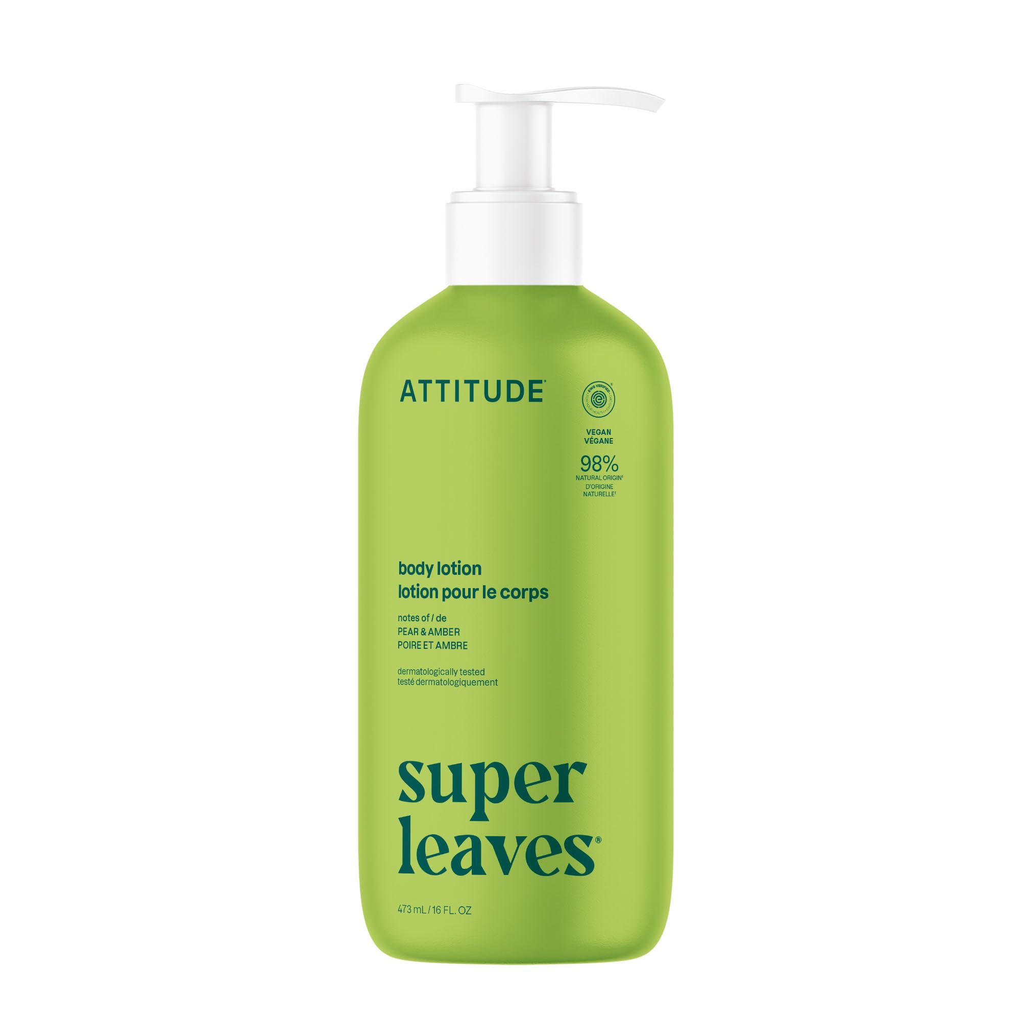 Photo 1 of ATTITUDE Body Lotion, EWG Verified, Vegan & Cruelty-Free, Hydrating Moisturizer for Dry Skin, Non-Greasy Skin Care, Pear & Amber Scent, 16 Fl Oz