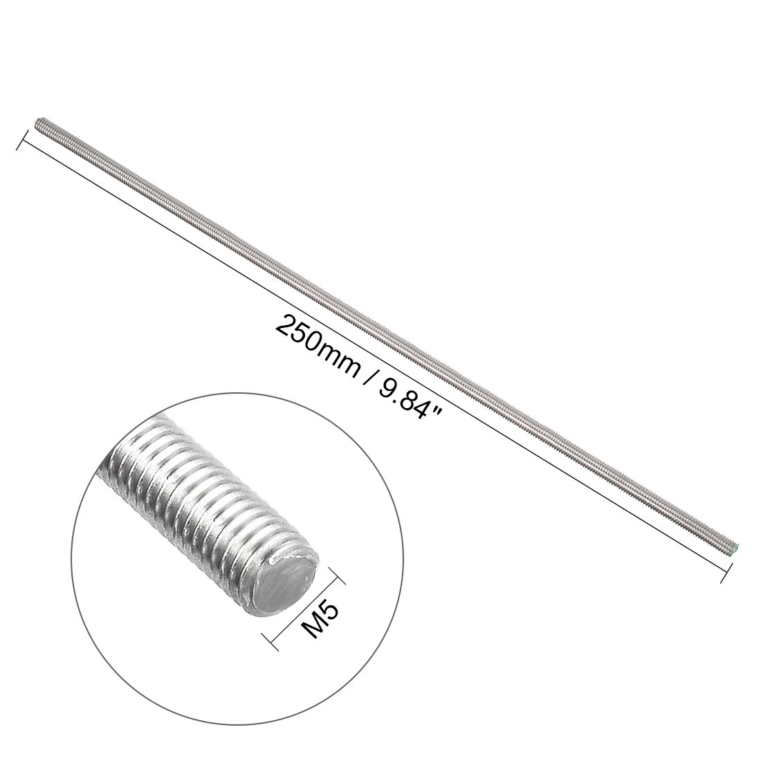 Sourcingmap M5 Fully Threaded Rod, 304 Stainless Steel, 250mm Length, 0.8mm Thread Pitch, Left Hand Threads - Image 4