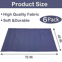 6 Pack 40x72 In Moving Blankets Heavy Duty Thick
