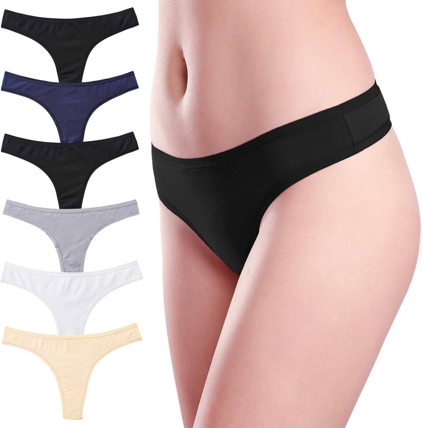 Women's Low Rise Thongs Cotton Stretch Panties Breathable Bikini Underwear Multipack
