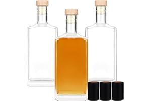 Liengoron 3Pack 16 oz Glass Bottles with Lid 500 ml Clear Empty Glass Bottles with Cork Square Glass Bottles with Heavy Base Glass Bottles with Cap for Liquor Vodka Brandy Whiskey Beer Water Soda